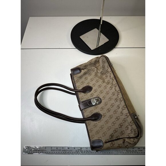 Vintage Dooney And Bourke Tan & Brown Satchel Bag With Signature Logo - Picture 6 of 11